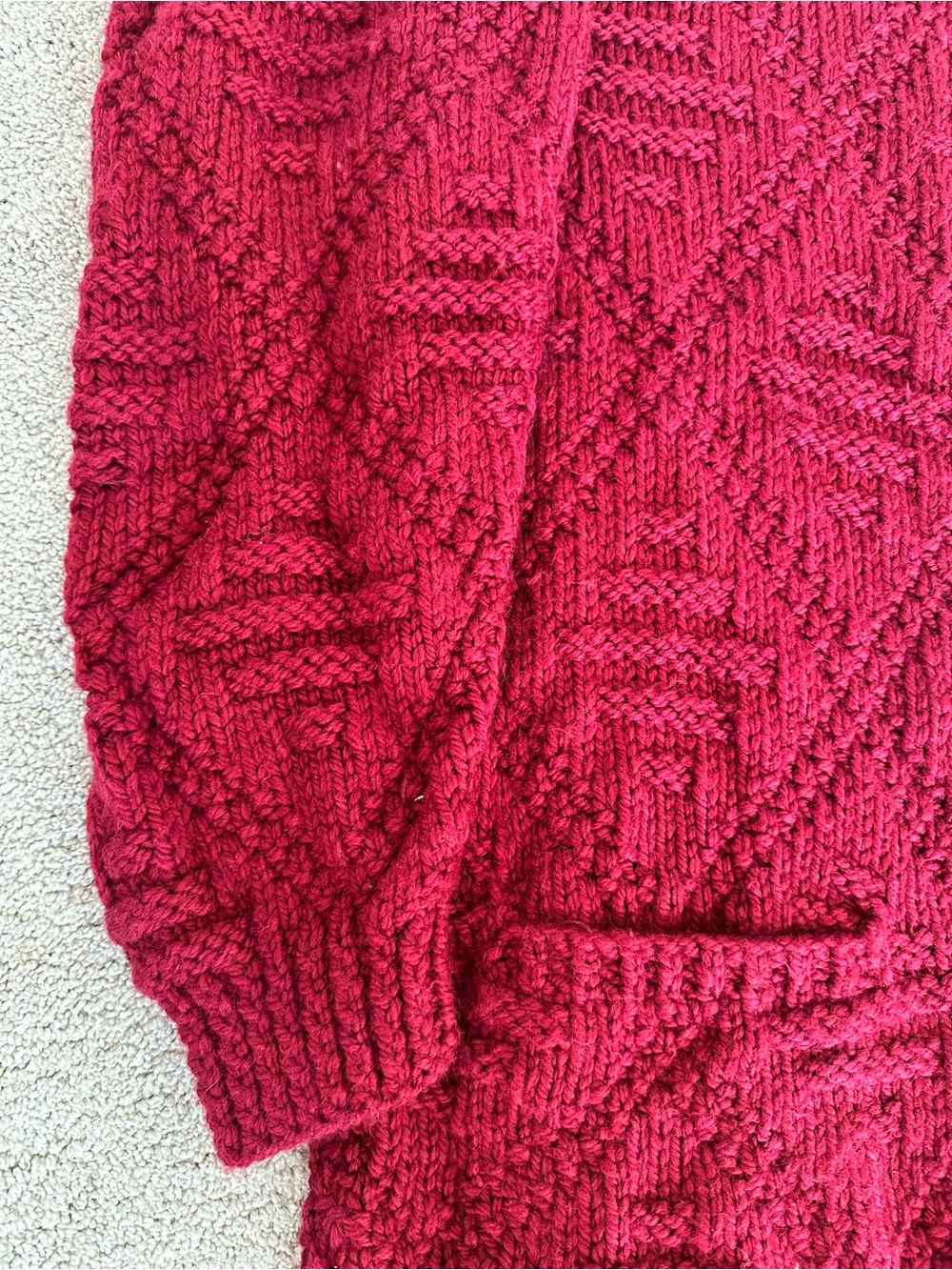 NONIA Vintage Hand Knit Wool Cardigan Sweater Raspberry Size Large** - Picture 3 of 14